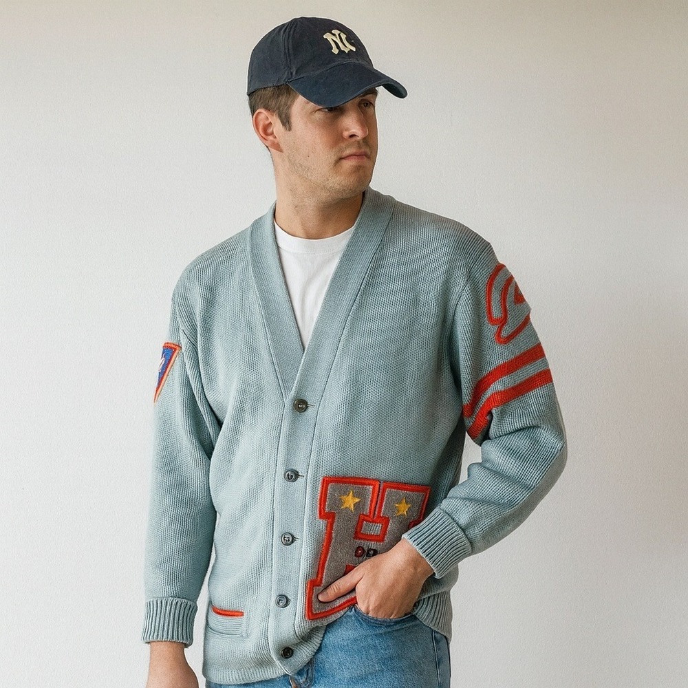 Vintage 50s Letterman Cardigan Albion Award Sweater Cox Varsity Jacket Mens Blue